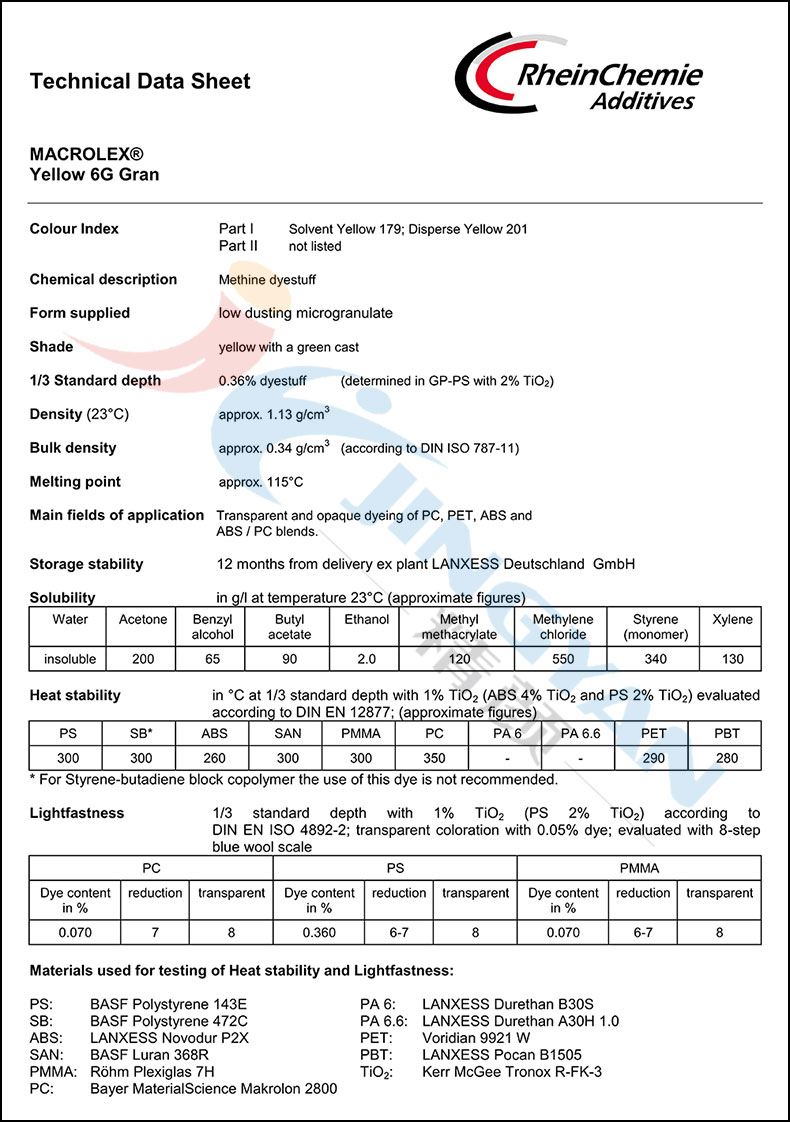 朗盛馬高列斯6G黃染料數(shù)據表1