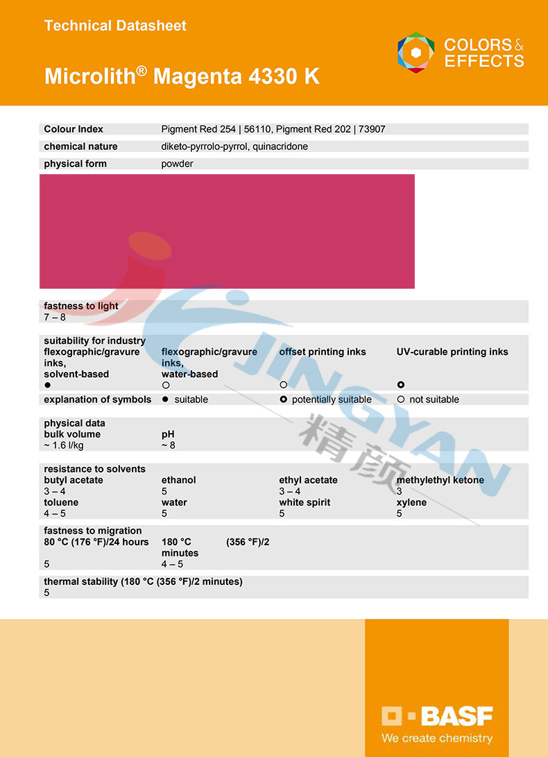 巴斯夫4330K納米顏料TDS技術說明書