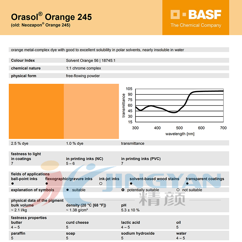 巴斯夫奧麗素245染料橙BASF Orasol 245金屬絡合染料溶劑橙56