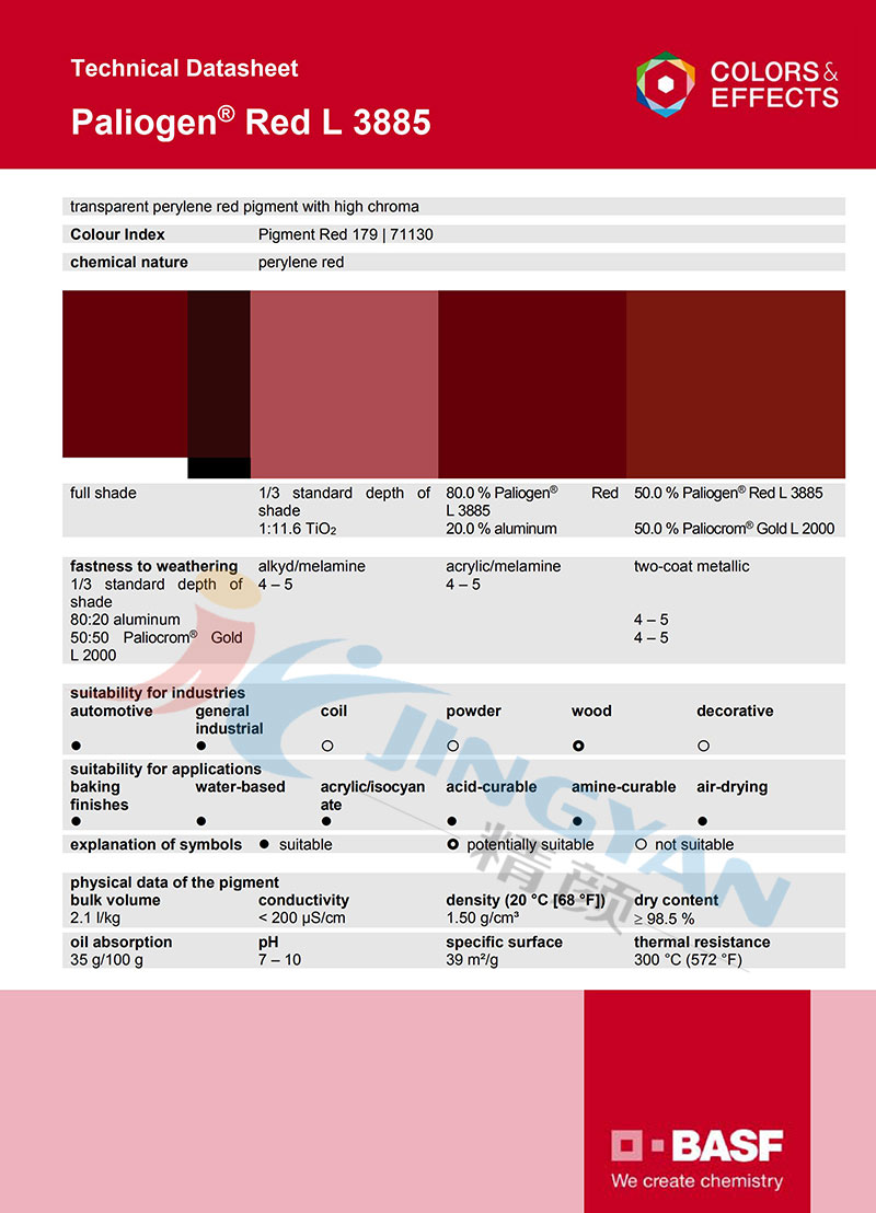 巴斯夫L3885高透明苝紅顏料TDS技術數(shù)據(jù)表