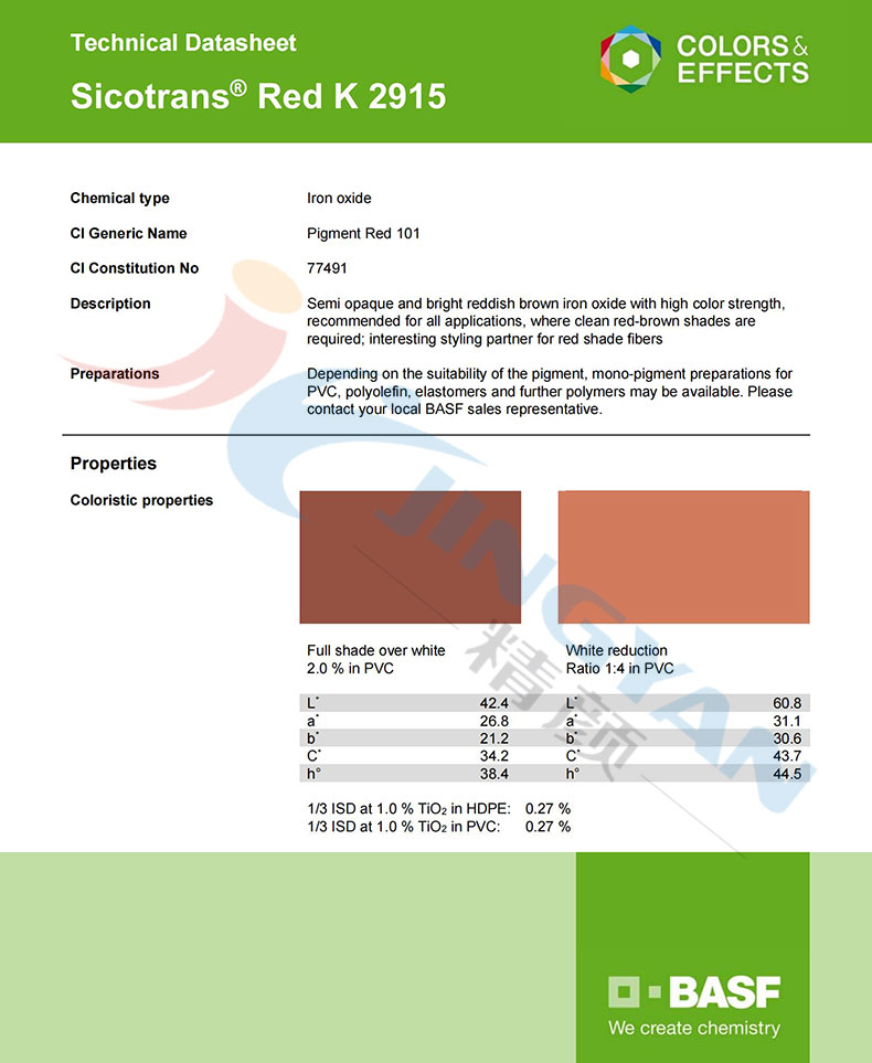 巴斯夫K2915氧化鐵紅技術數據表